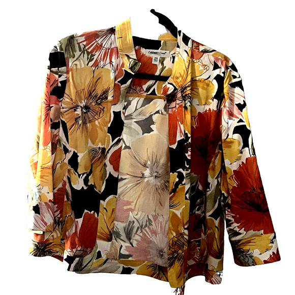 Coldwater Creek Womens Open Front Jacket Blazer Vibrant Spring Florals SZ W 18 - Picture 1 of 9